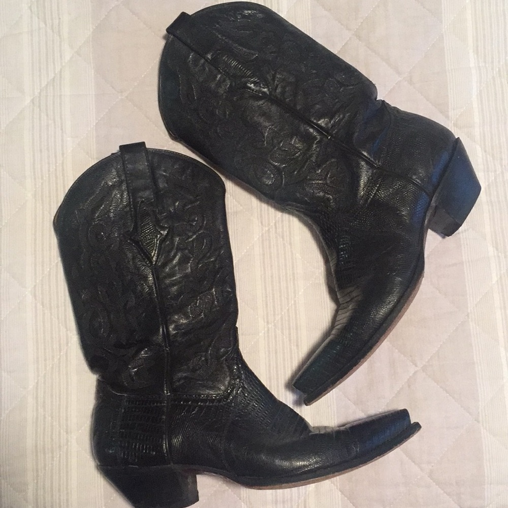 Cowboy Boots - black lizard and calf